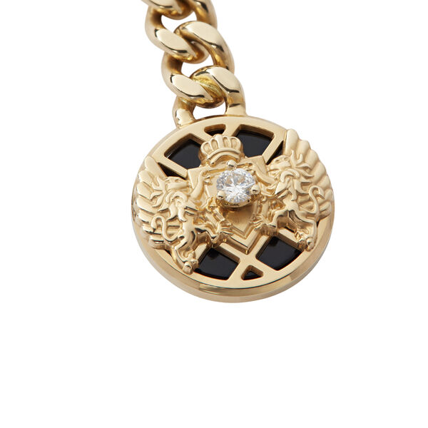 Emblem Yellow Gold Diamond and Onyx Single Drop Earring